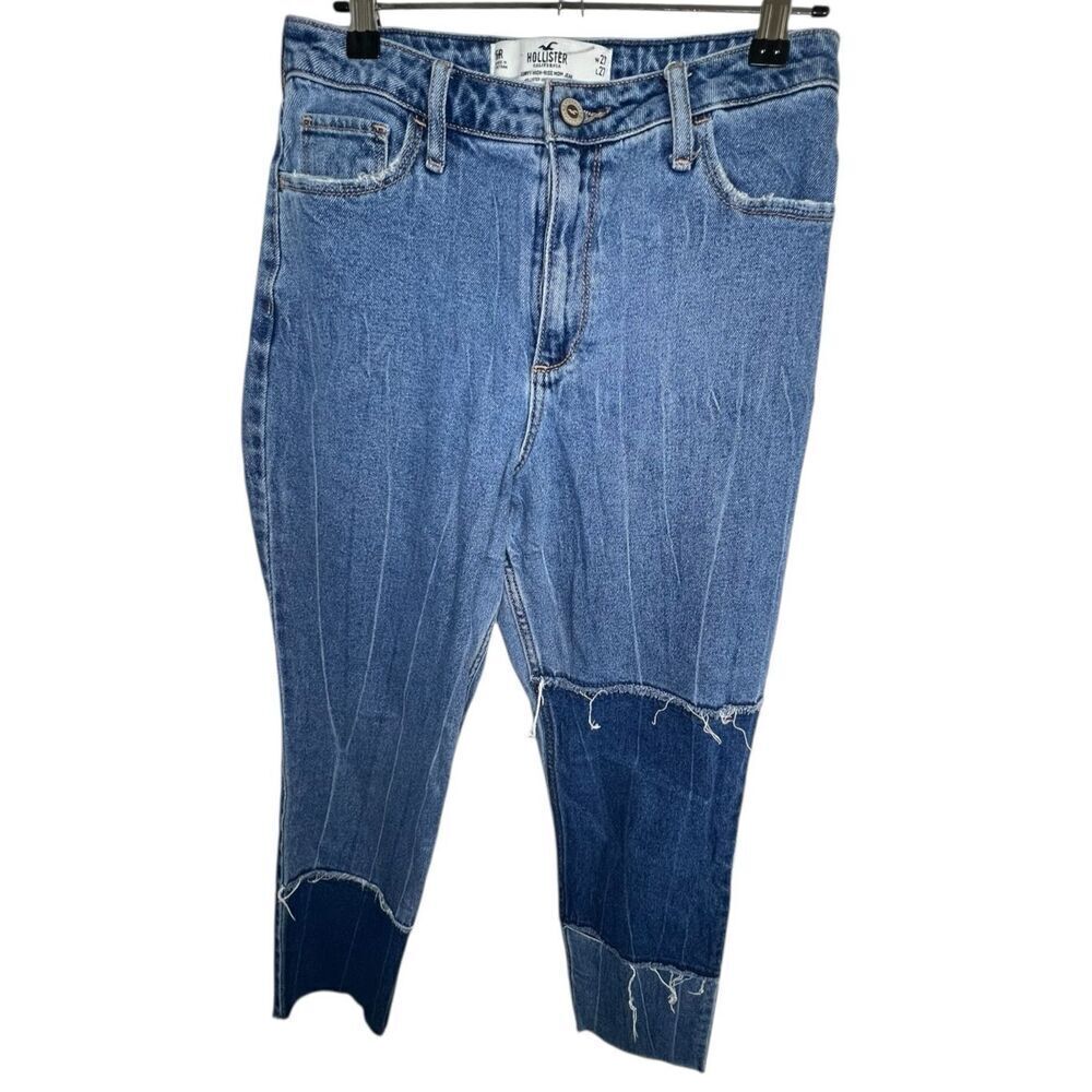 Hollister Patchwork Distressed Curvy High Rise Mom Denim Jeans
